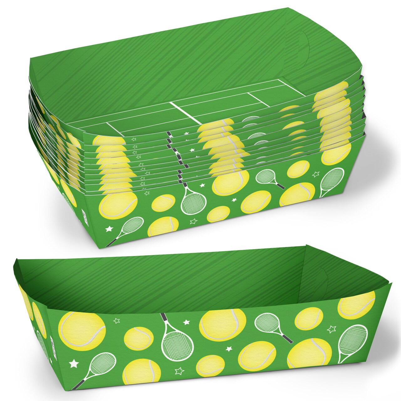 Big Dot of Happiness Tennis Party Paper Food Trays, Disposable Food Boats for Birthday or Retirement, Picnic, Double-Sided Paper Meal Holders - 12 Ct